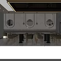 Modern Restaurant Interior With Round Pendant Lights Open Kitchen Dining Table And Green Chairs